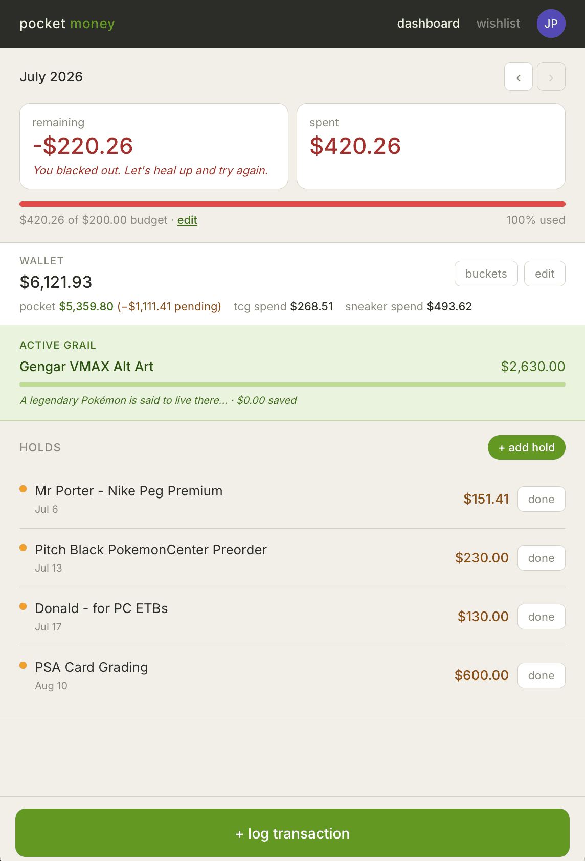 The Pocket Money app on a phone — wallet stashes and the monthly budget